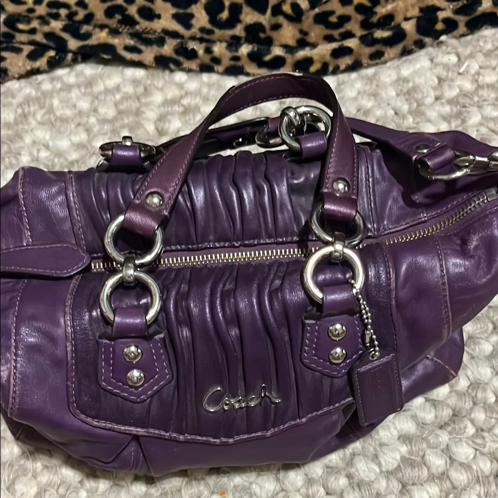 Coach Purple Leather Satchel with Silver Accents - Picture 6 of 16